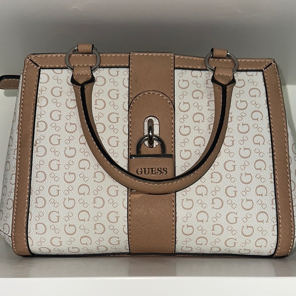 Guess White and Tan Handbag